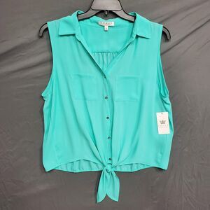 Chaus New York Womens Tie Front Aqua Blouse NWT